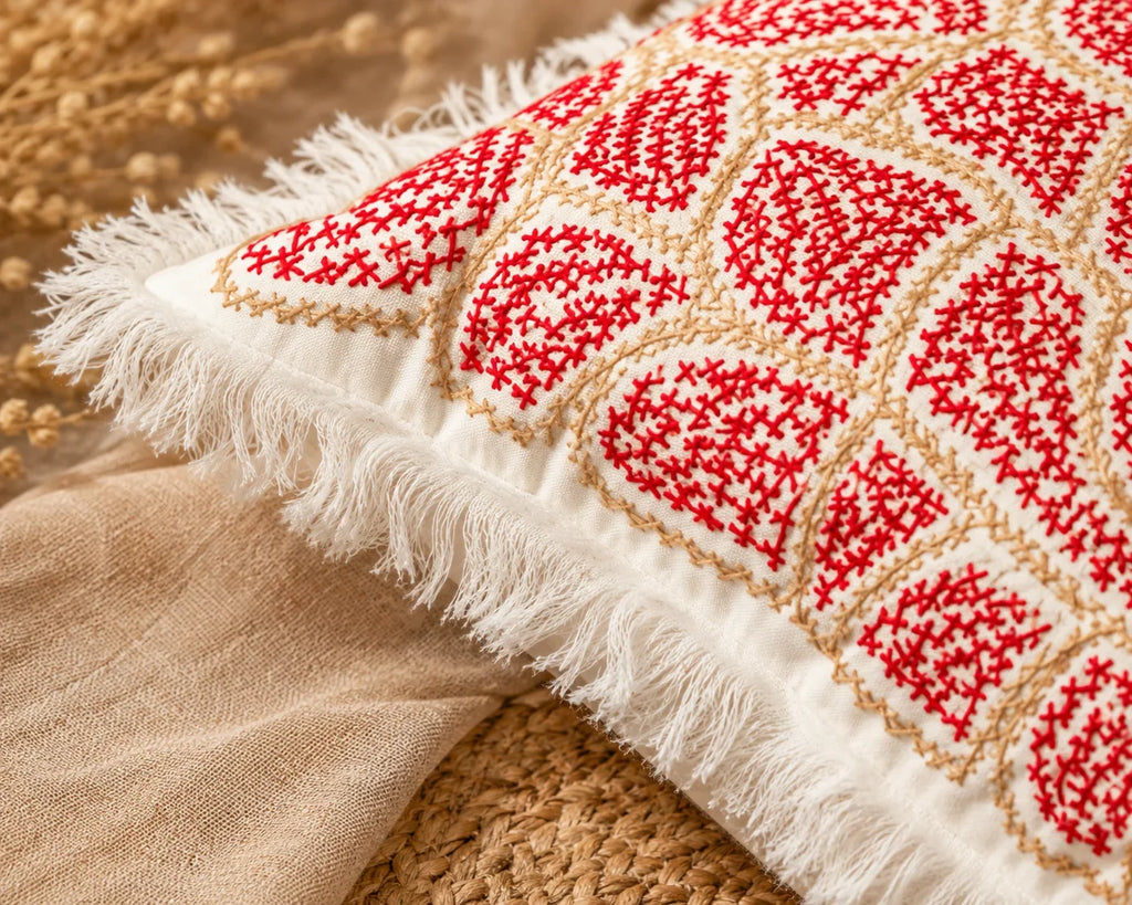 Handstitch Cushion - Crimson Bloom