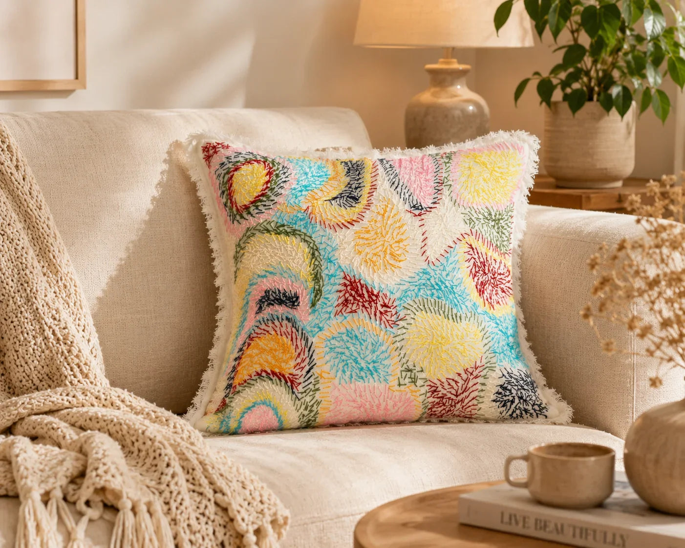 Handstitch Cushion - Joyful Rainbow