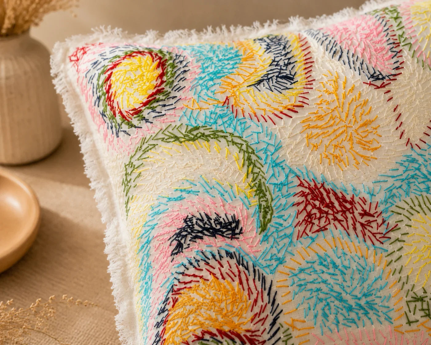 Handstitch Cushion - Joyful Rainbow
