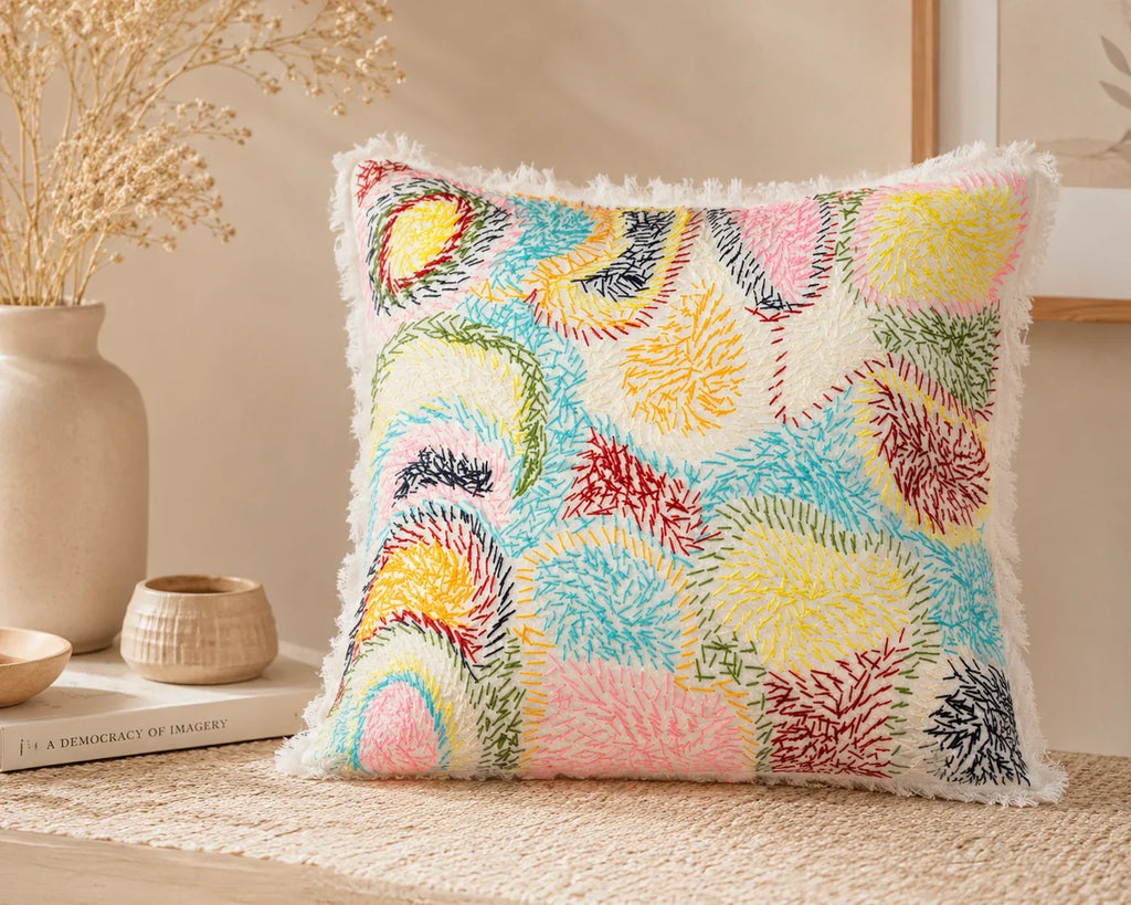 Handstitch Cushion - Joyful Rainbow