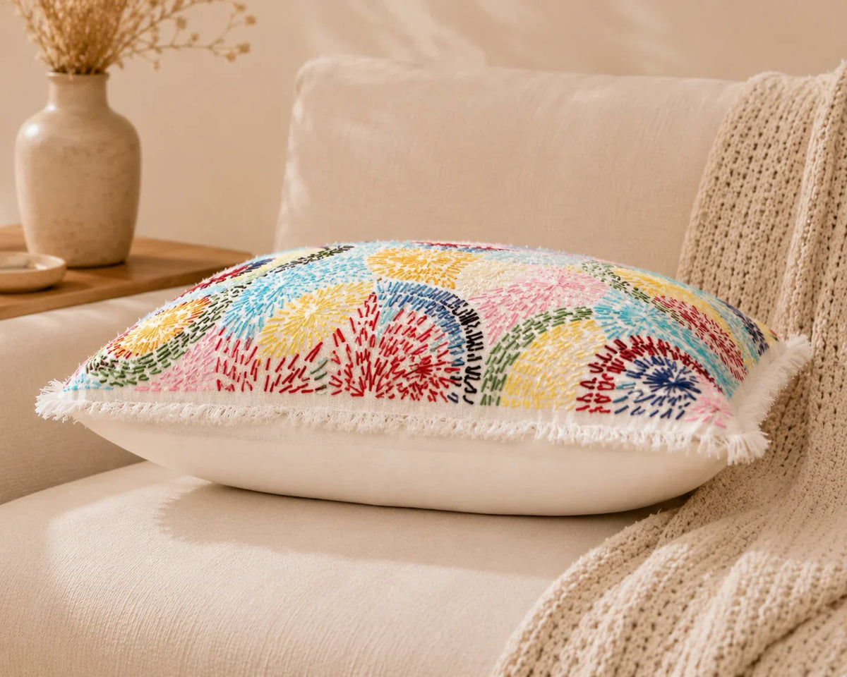 Handstitch Cushion - Joyful Rainbow