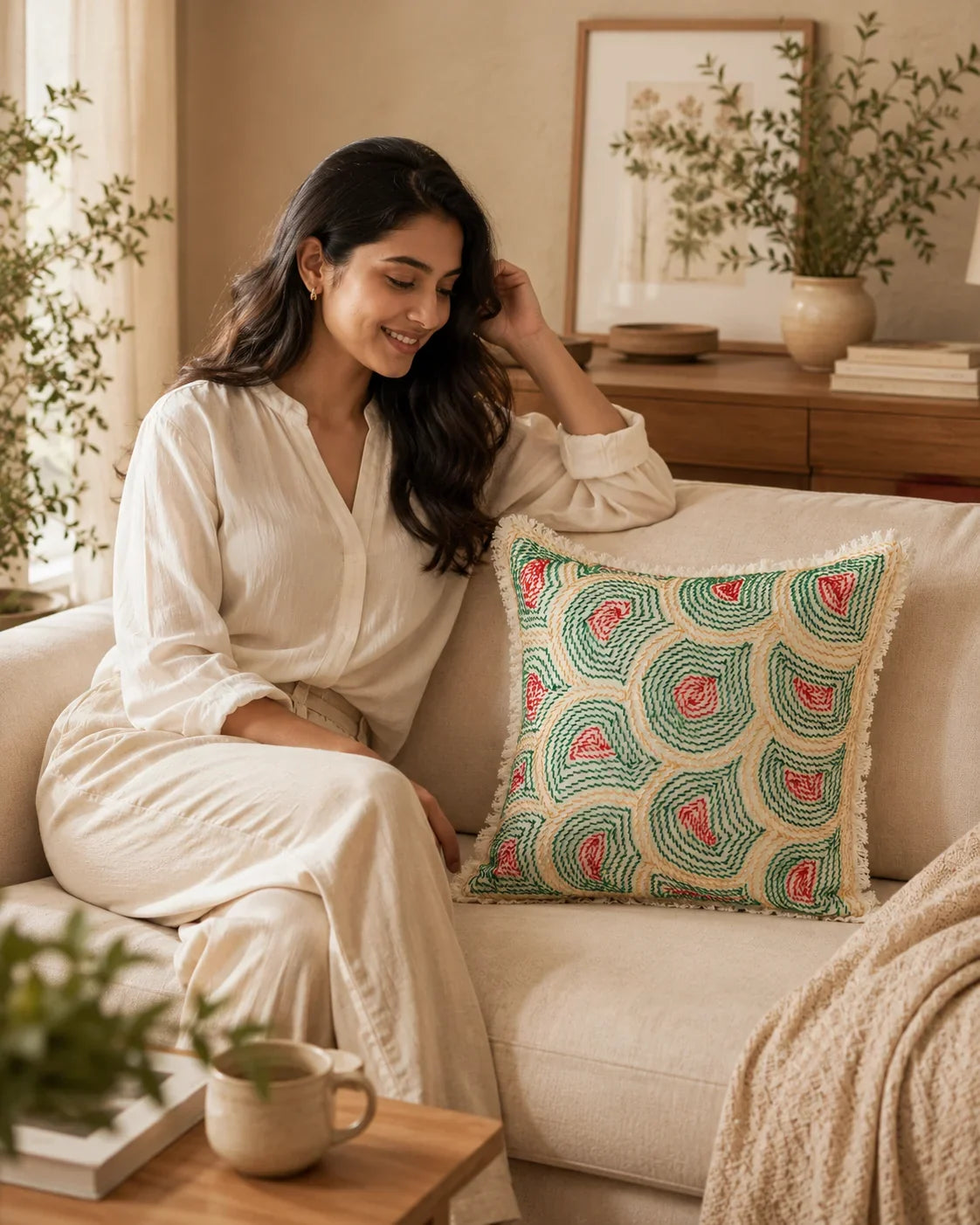 Handstitch Cushion - Nature Waves