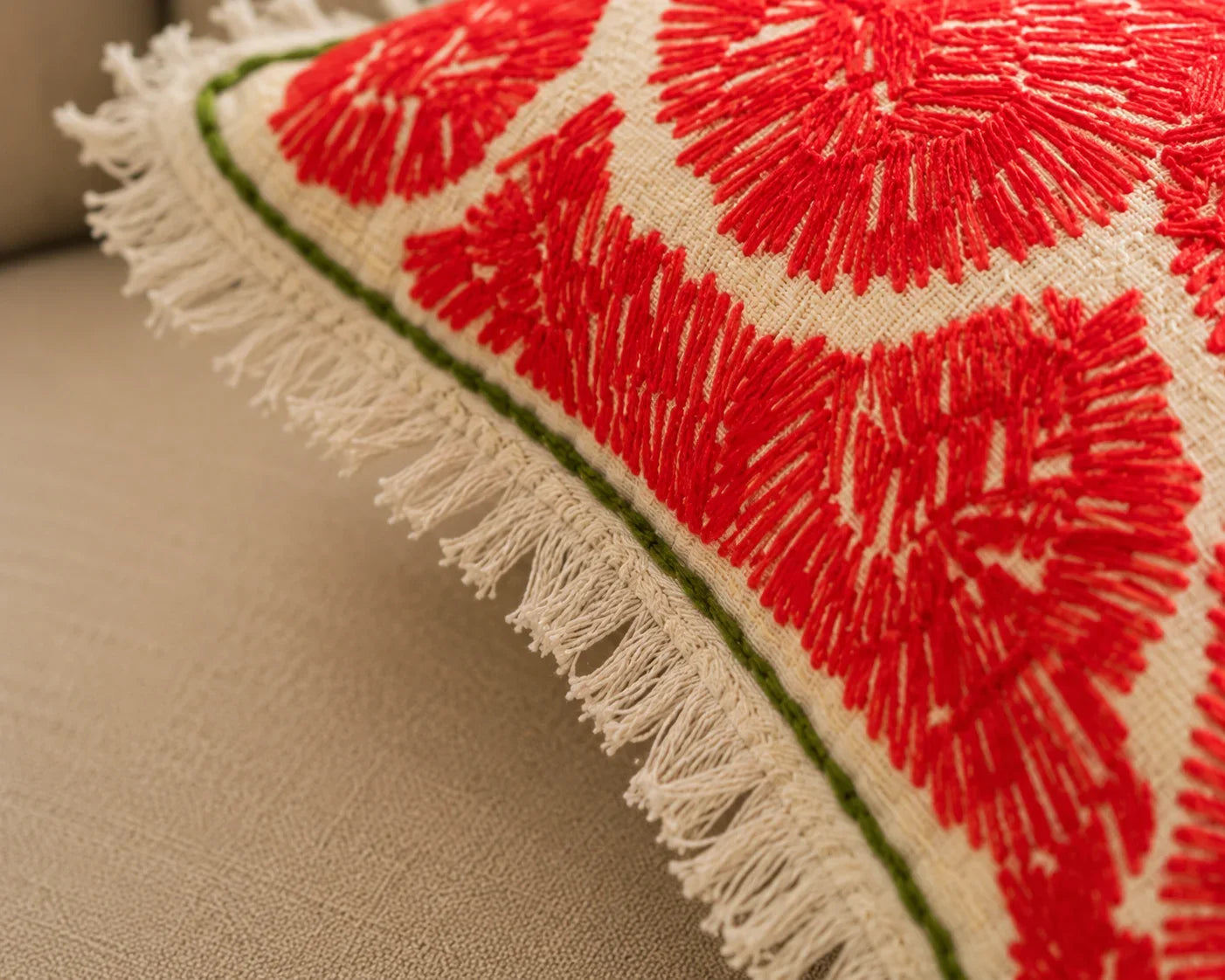 Handstitch Cushion - Crimson Waves