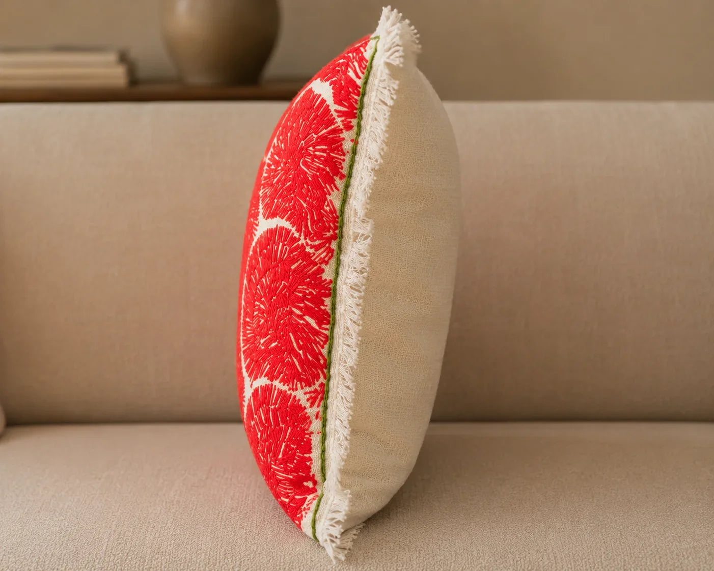 Handstitch Cushion - Crimson Waves