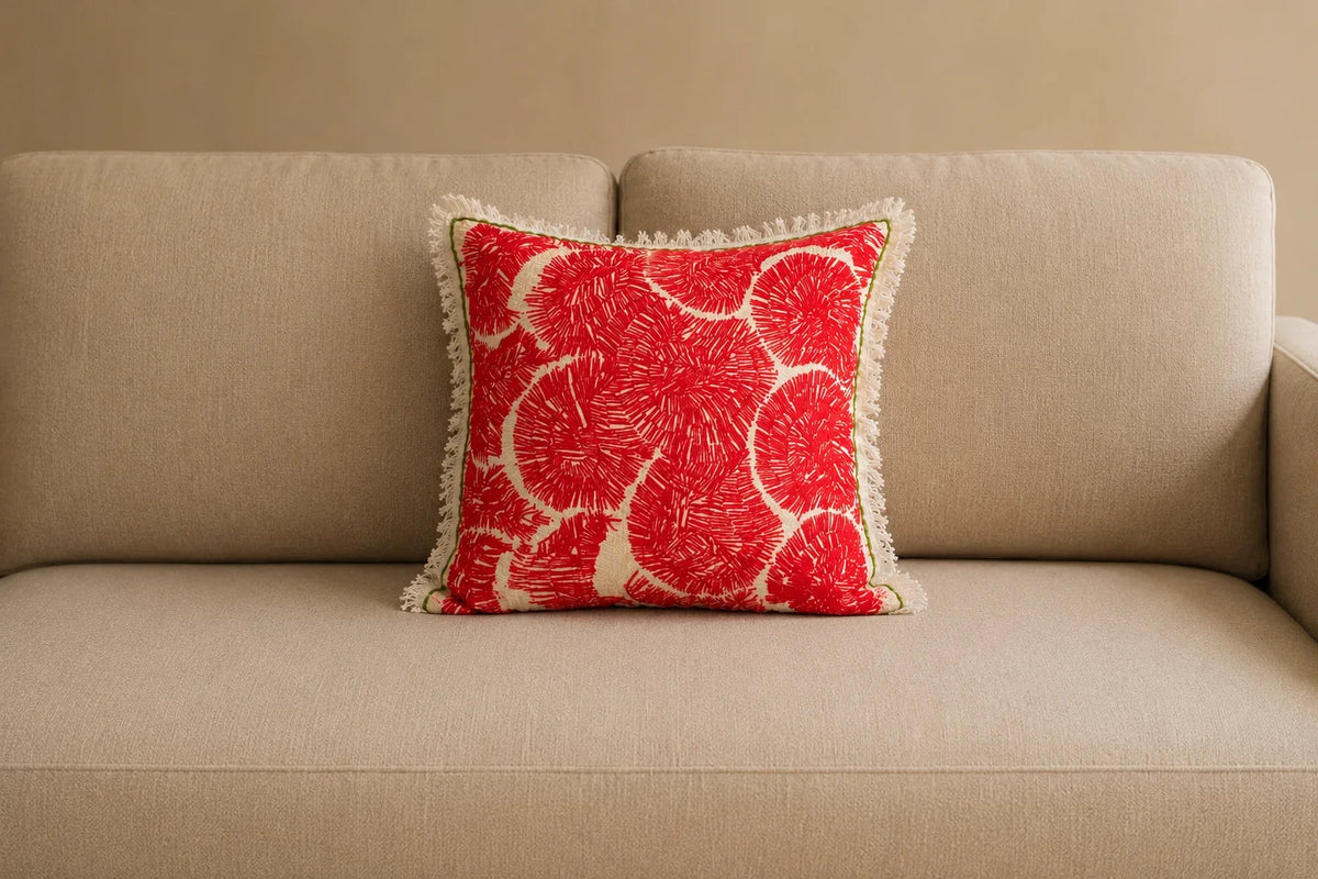 Handstitch Cushion - Crimson Waves
