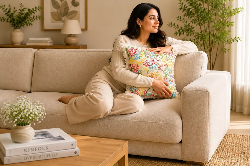 Handstitch Cushion - Rainbow Bloom