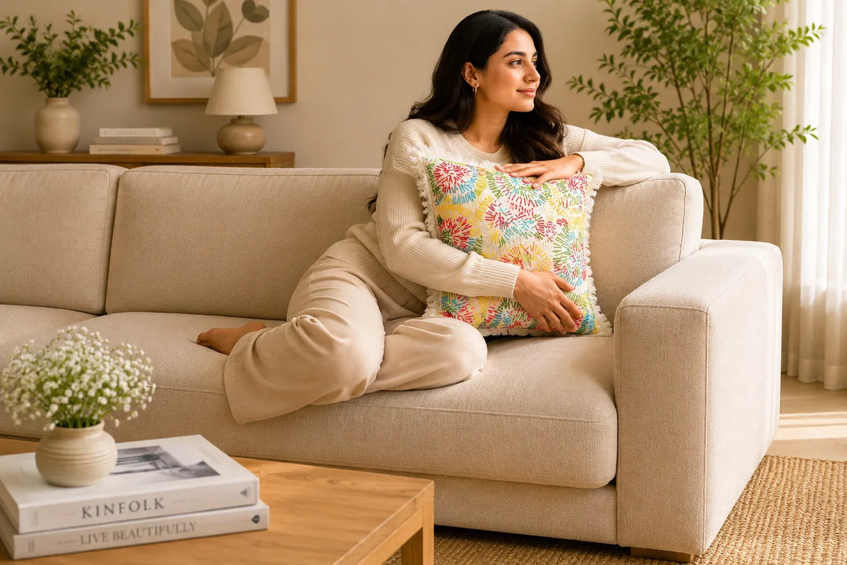 Handstitch Cushion - Rainbow Bloom