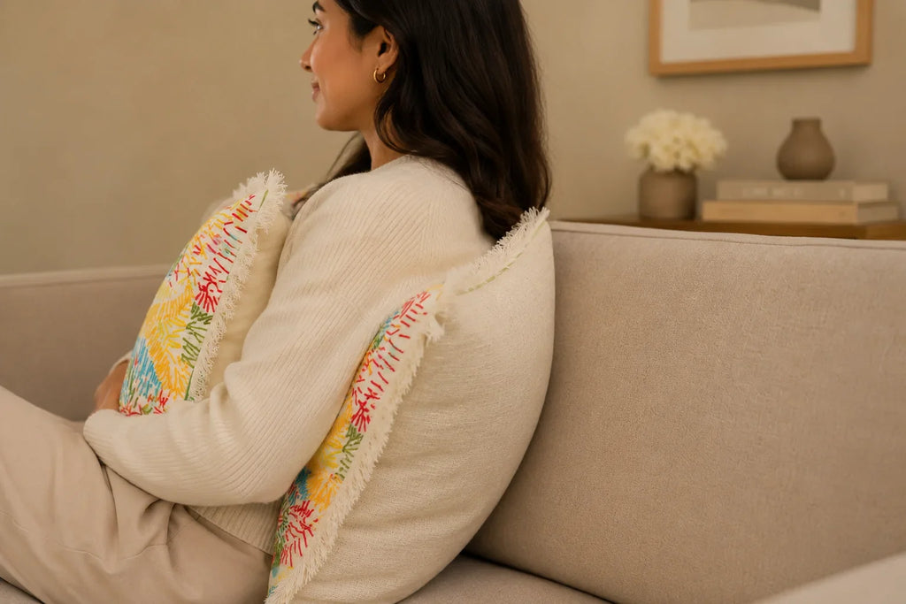 Handstitch Cushion - Rainbow Bloom