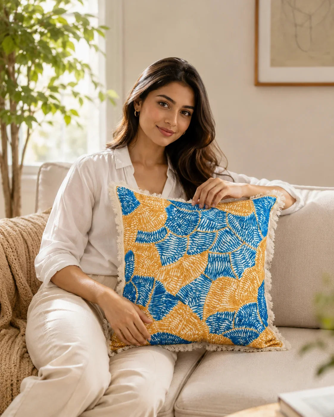 Handstitch Cushion - Sunshine Waves