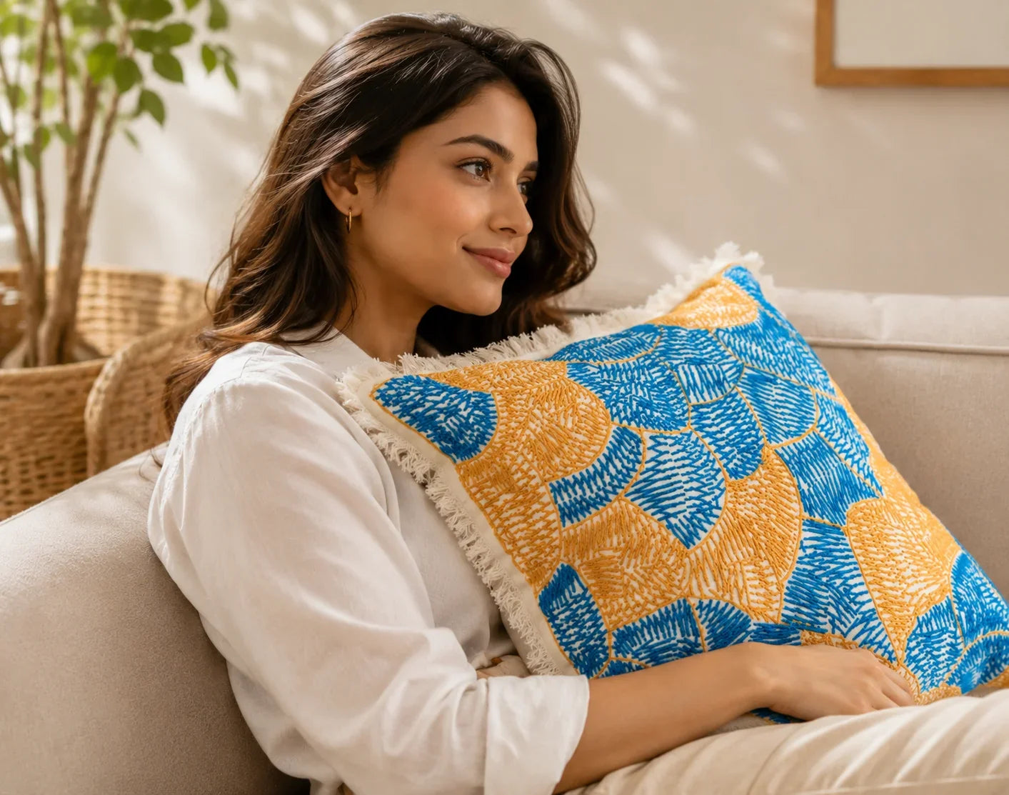 Handstitch Cushion - Sunshine Waves