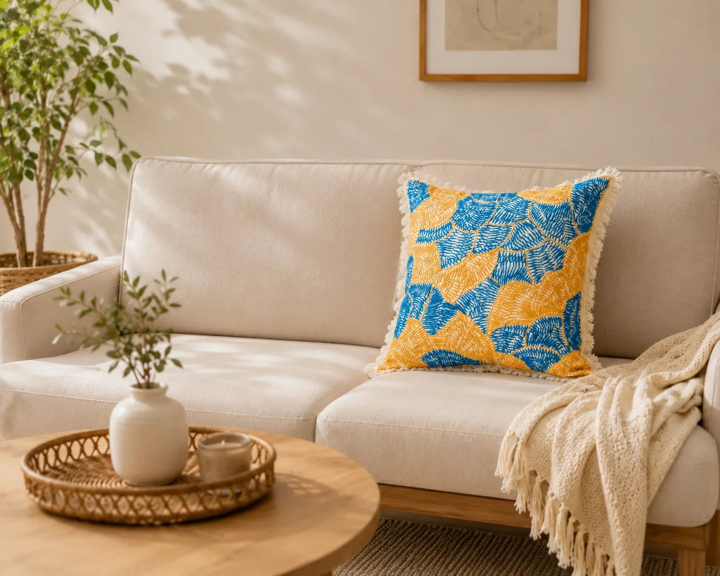 Handstitch Cushion - Sunshine Waves