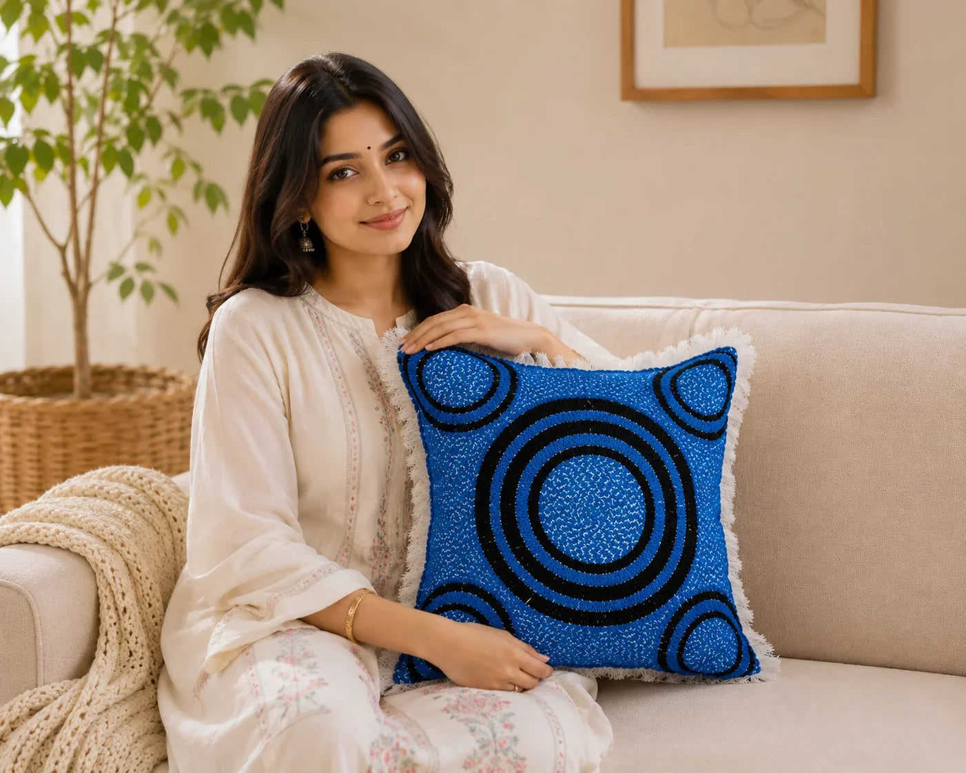 Handstitch Cushion - Ocean Circles