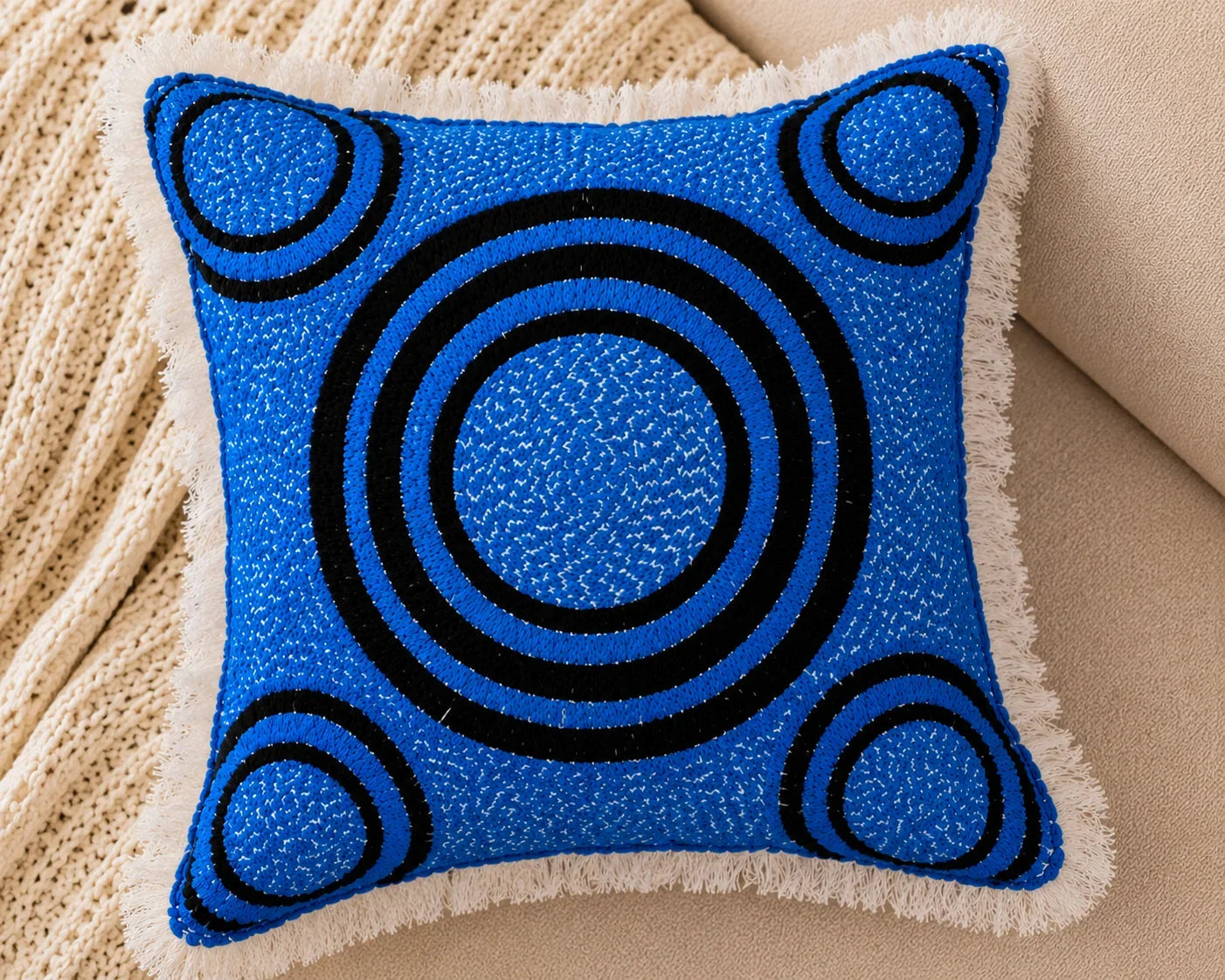 Handstitch Cushion - Ocean Circles