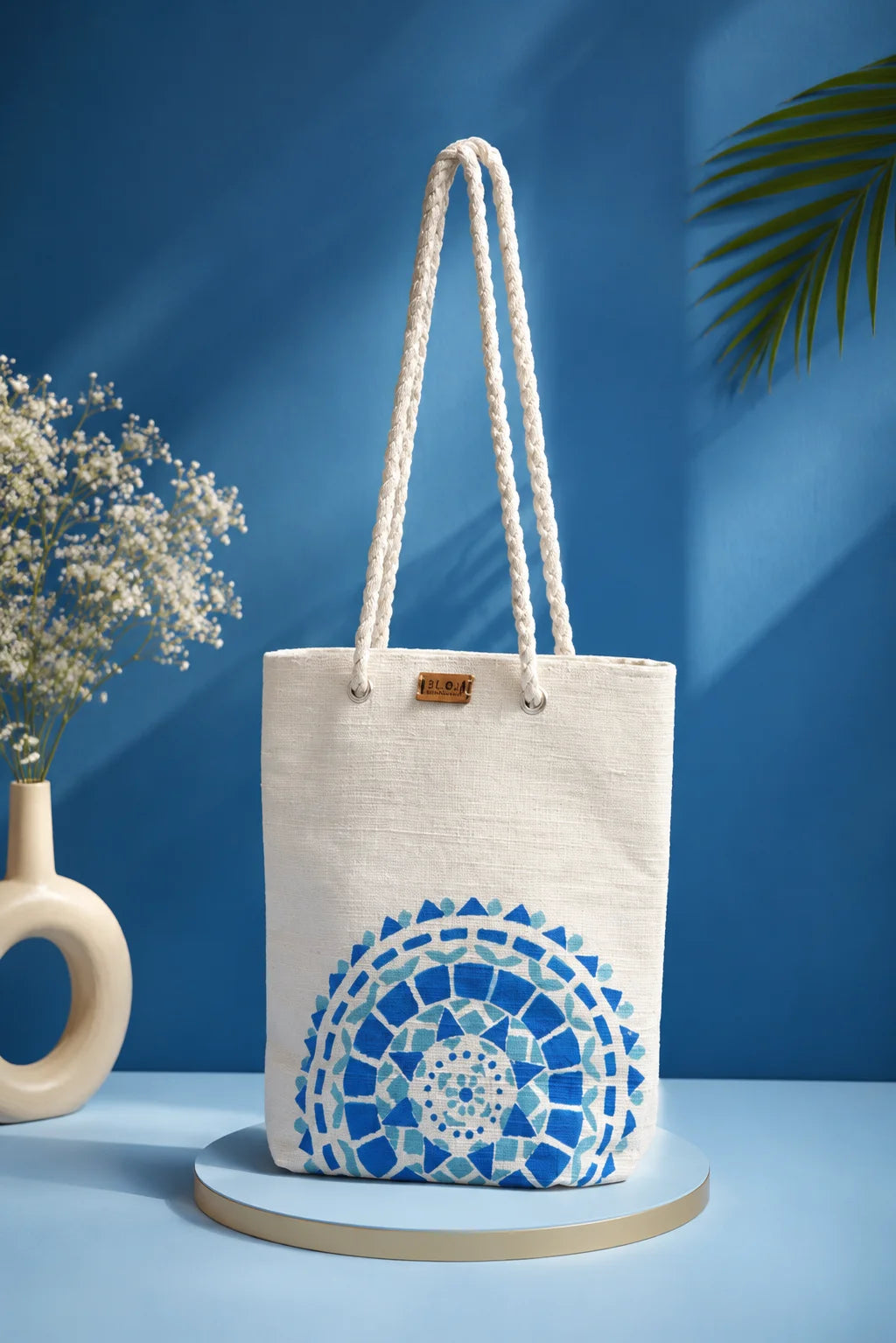 Printed Fabric Ladies Tote Bag – Blue Mandala