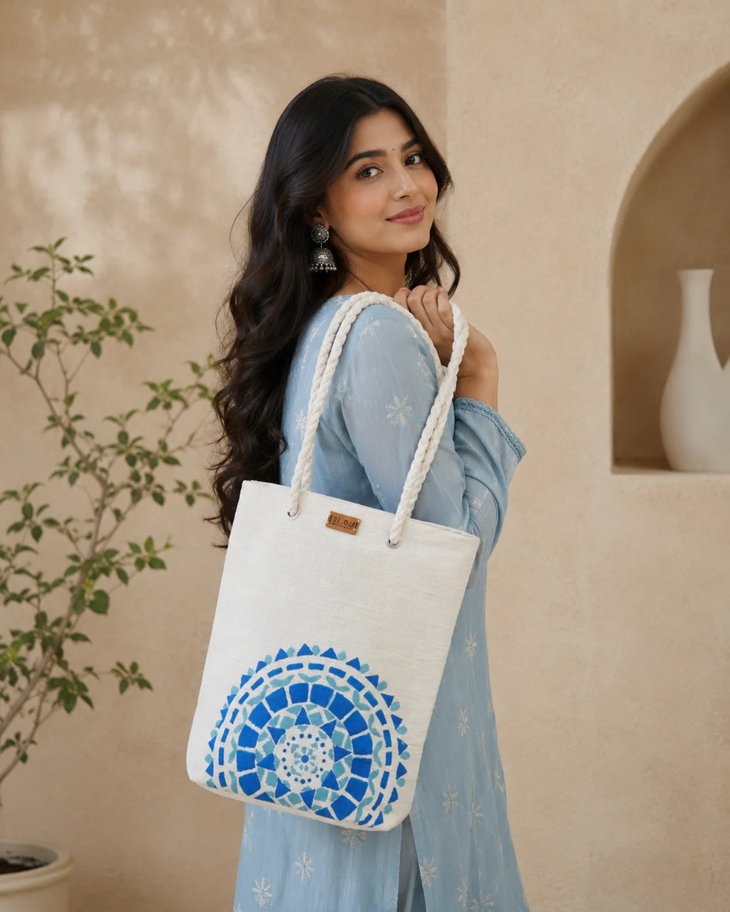 Printed Fabric Ladies Tote Bag – Blue Mandala