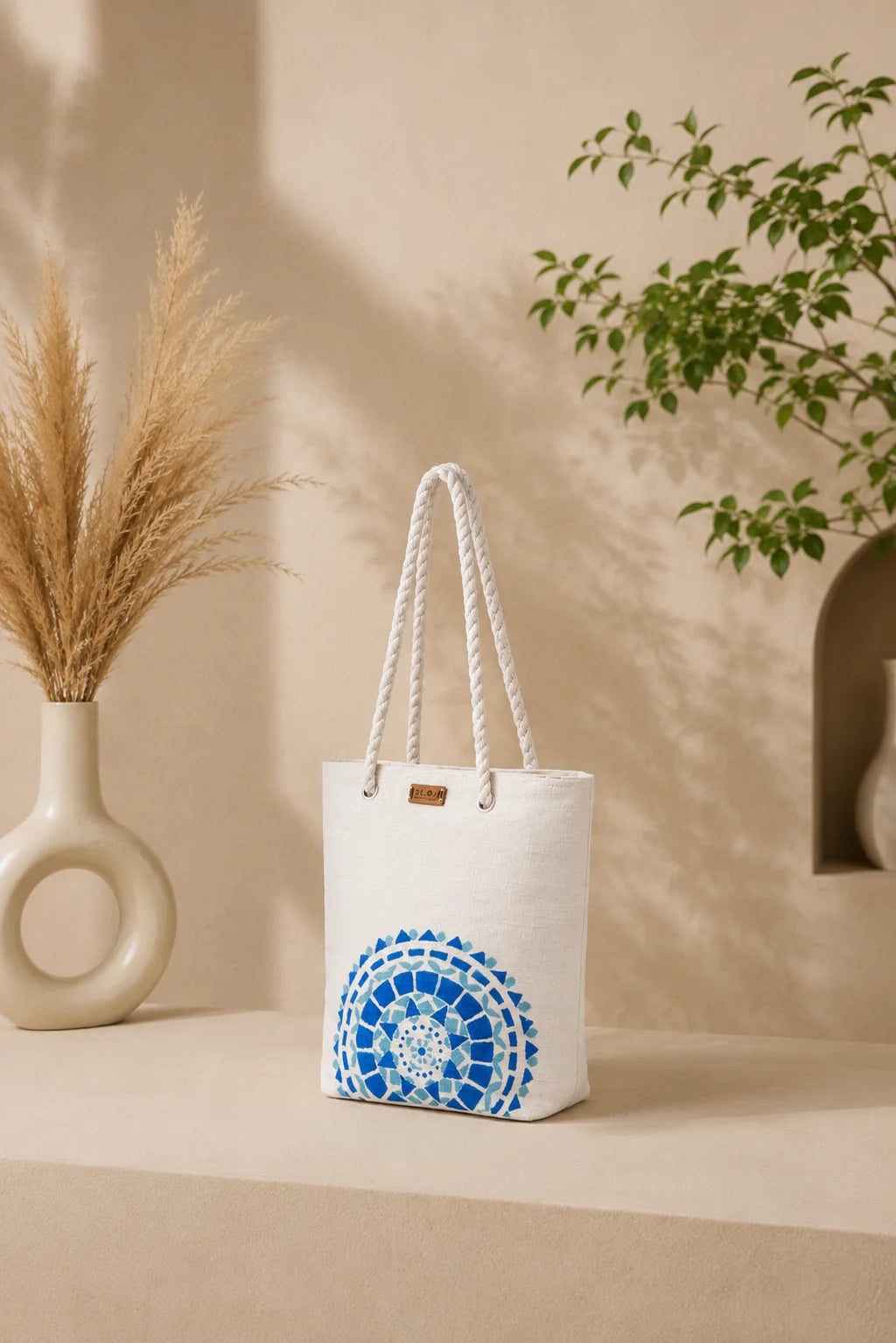 Printed Fabric Ladies Tote Bag – Blue Mandala