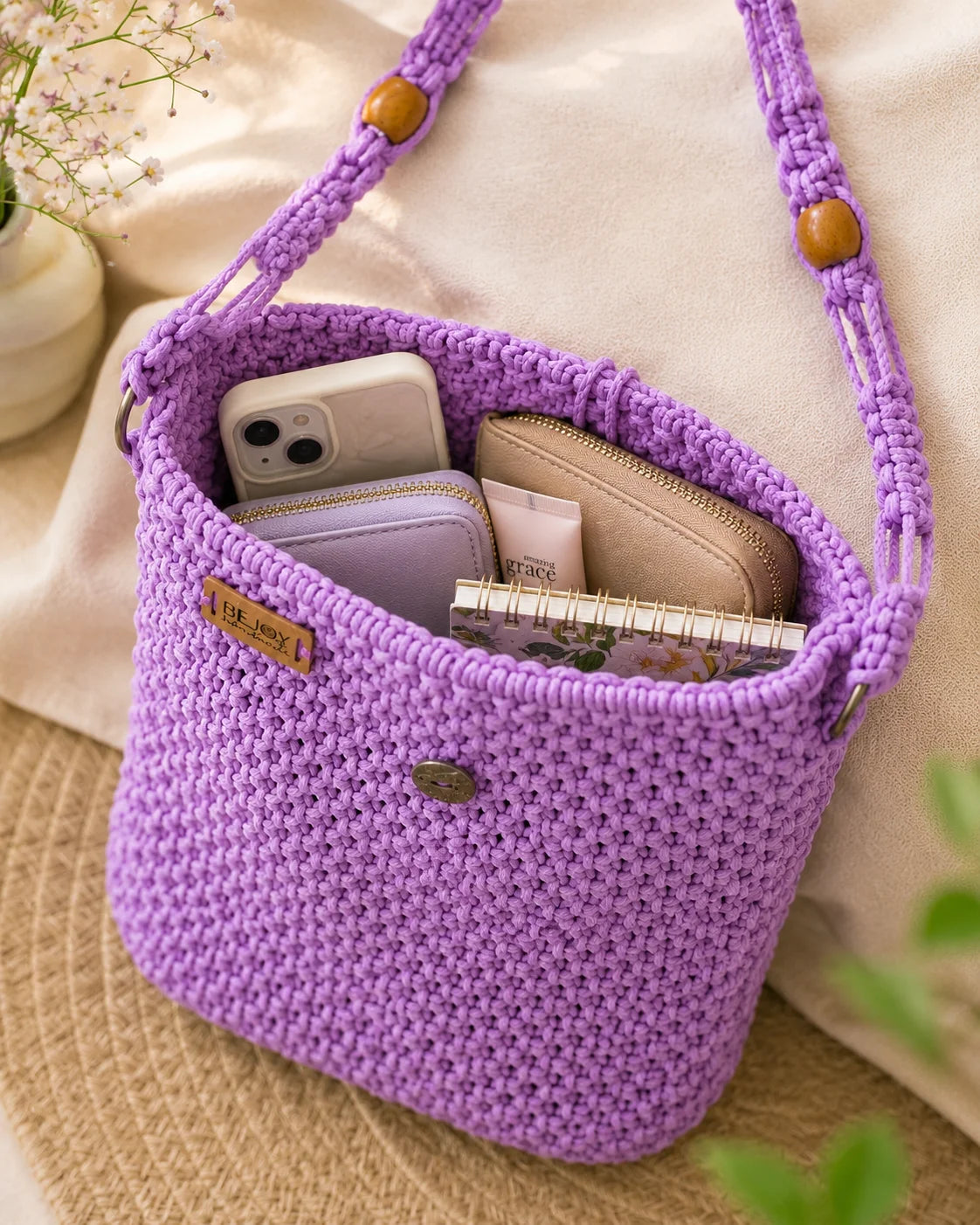 Macrame Ladies Side Bag – Lavender Dreams