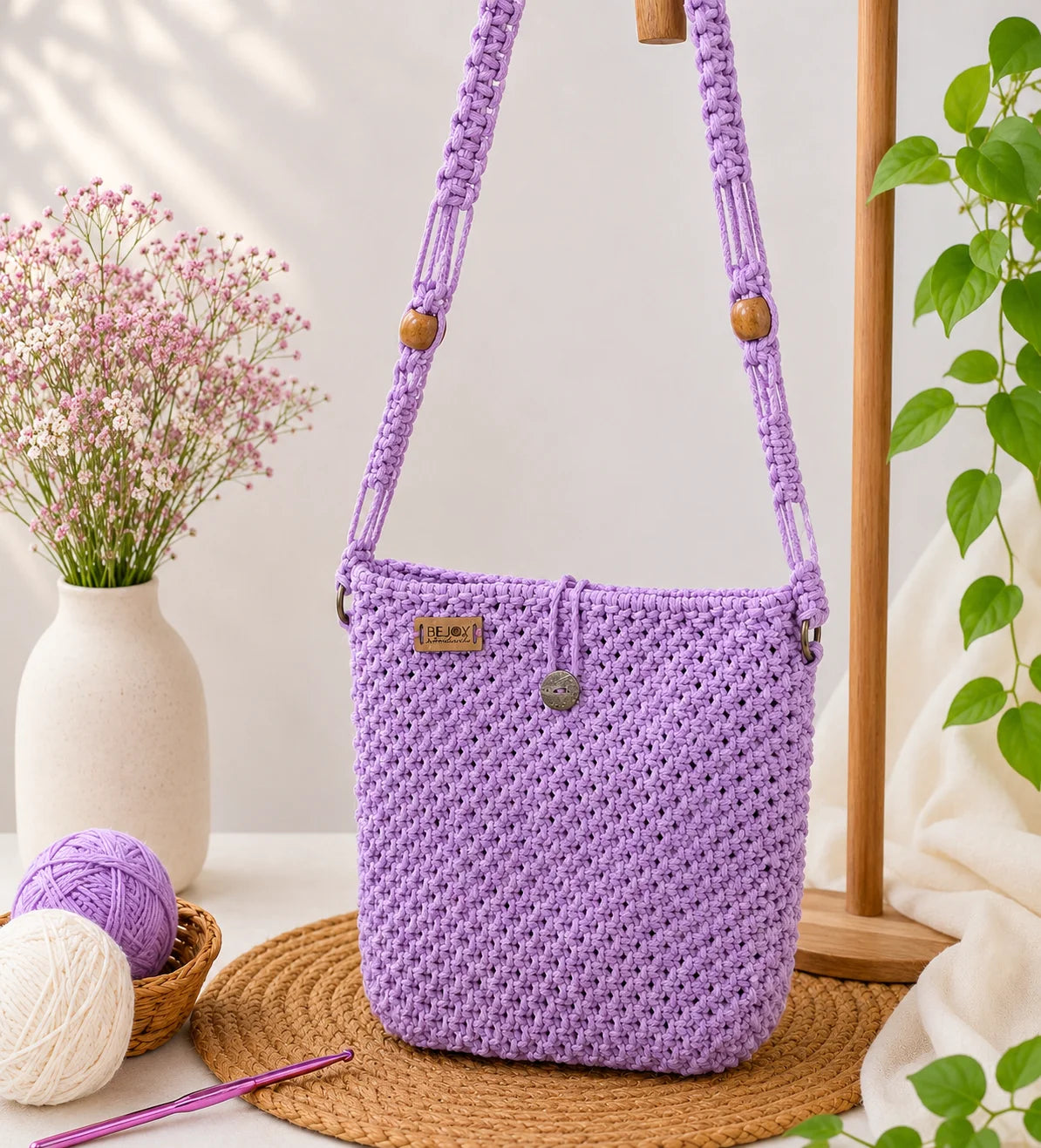 Macrame Ladies Side Bag – Lavender Dreams