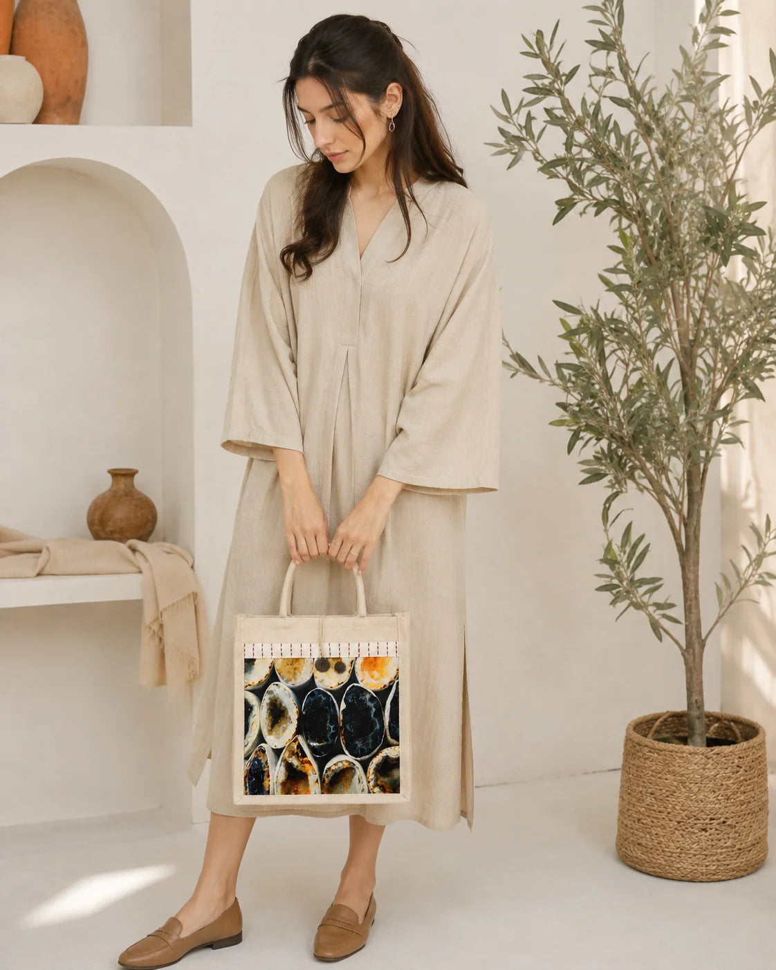 Printed Jute Hand Bag – Natural Elegance