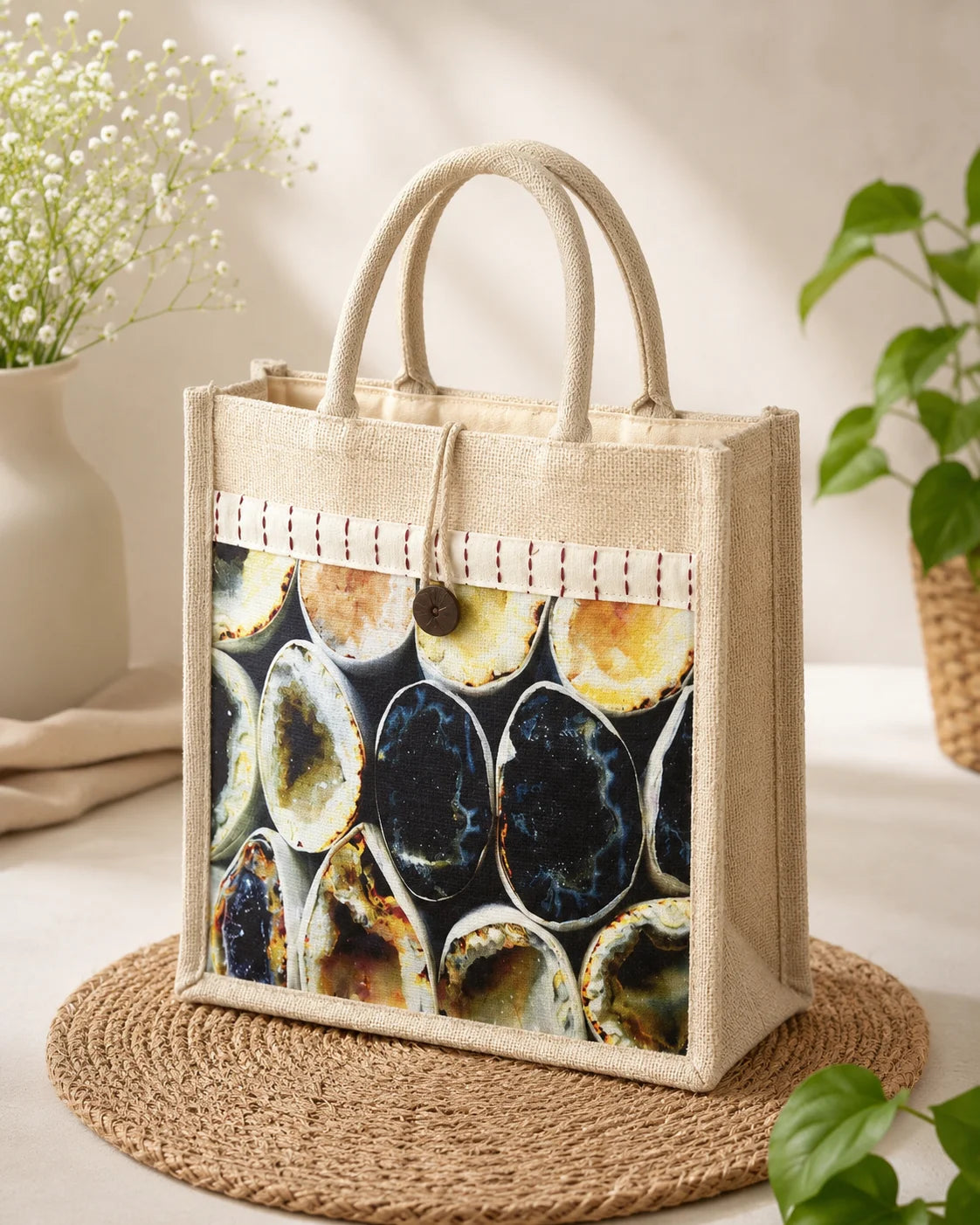 Printed Jute Hand Bag – Natural Elegance