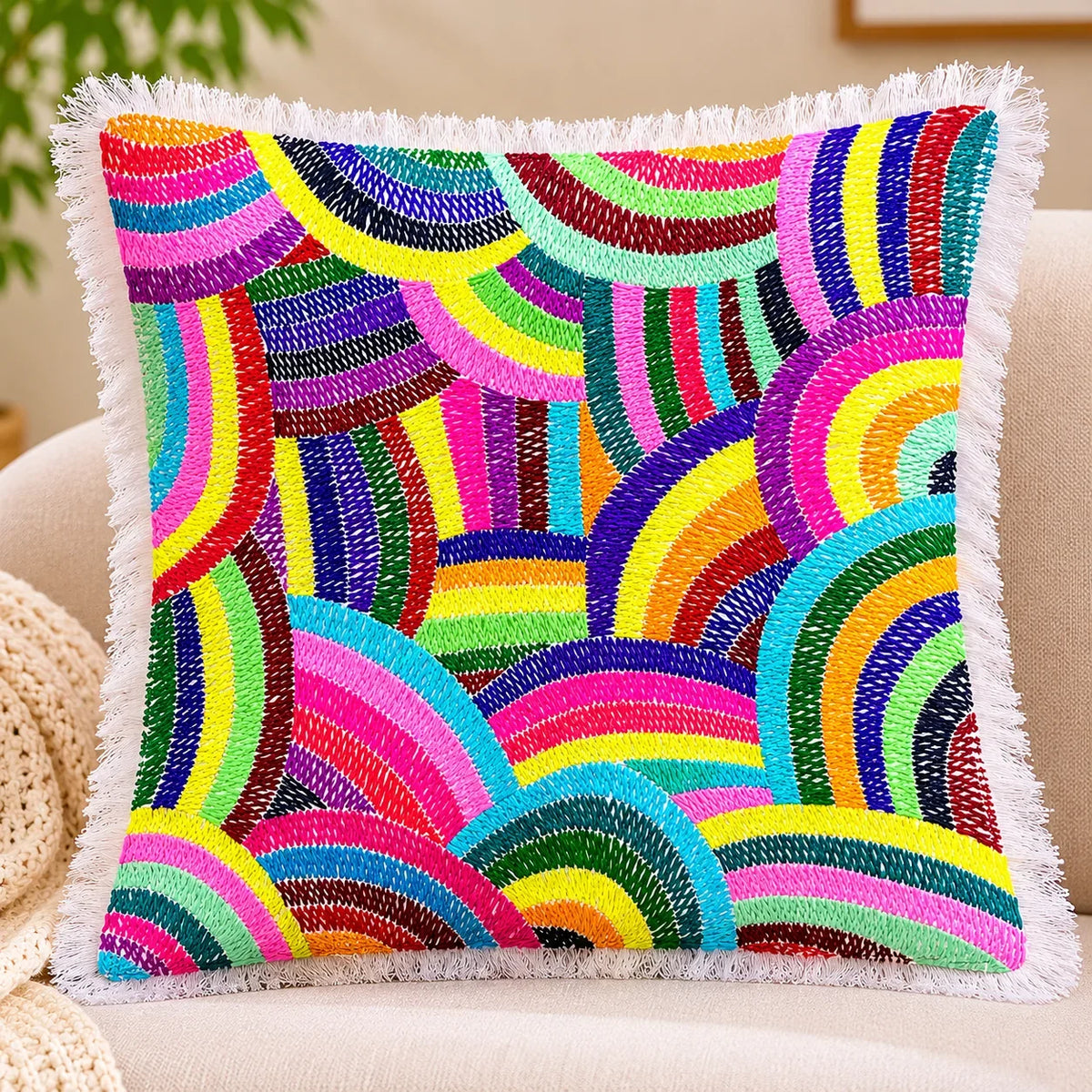 Handstitch Cushion - Rainbow Journey