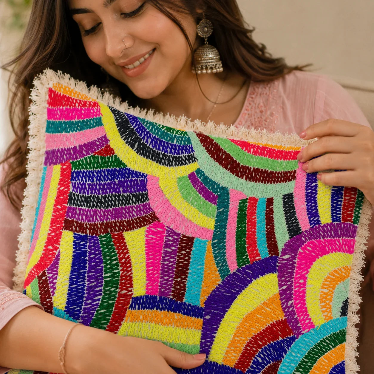 Handstitch Cushion - Rainbow Journey