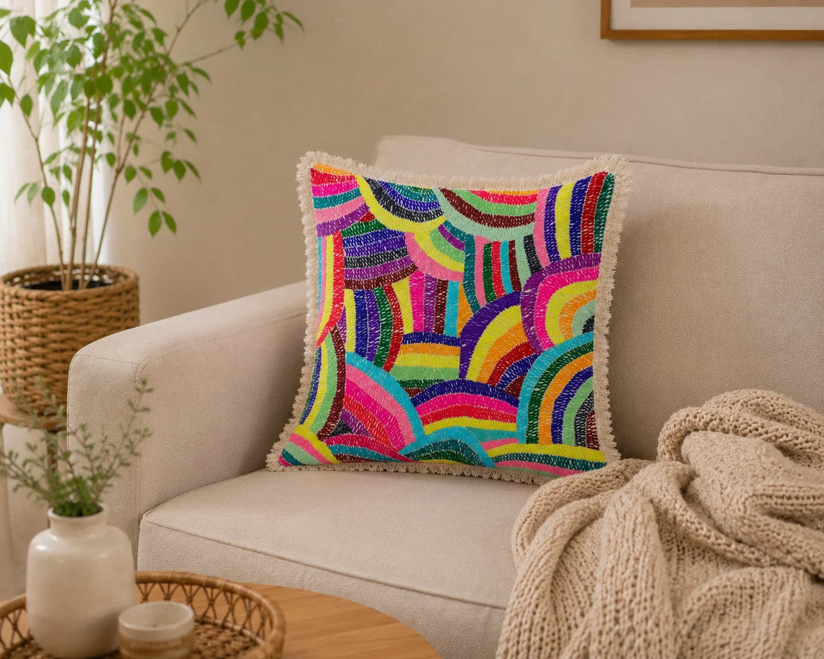 Handstitch Cushion - Rainbow Journey