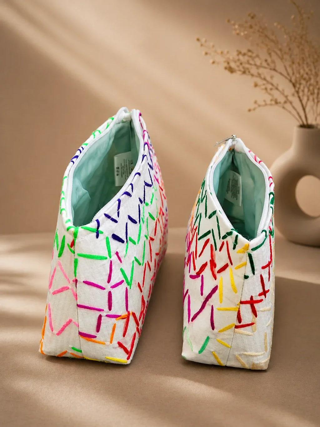 Hand Stitch Pouch – Rainbow Lines