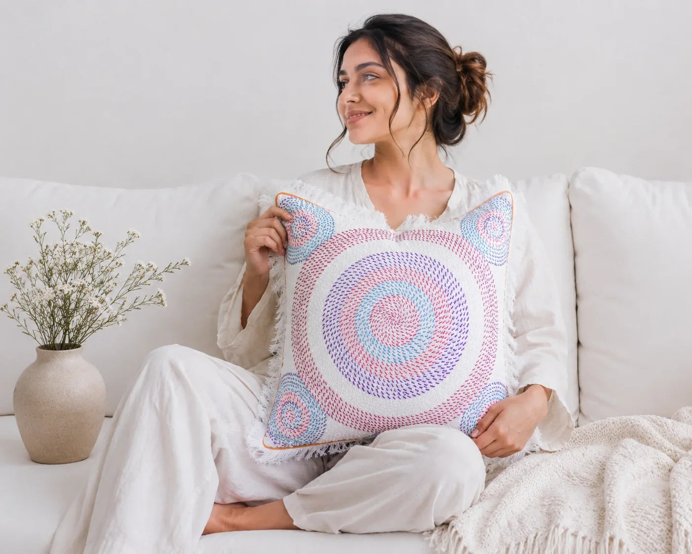 Handstitch Cushion - Pastel Circle