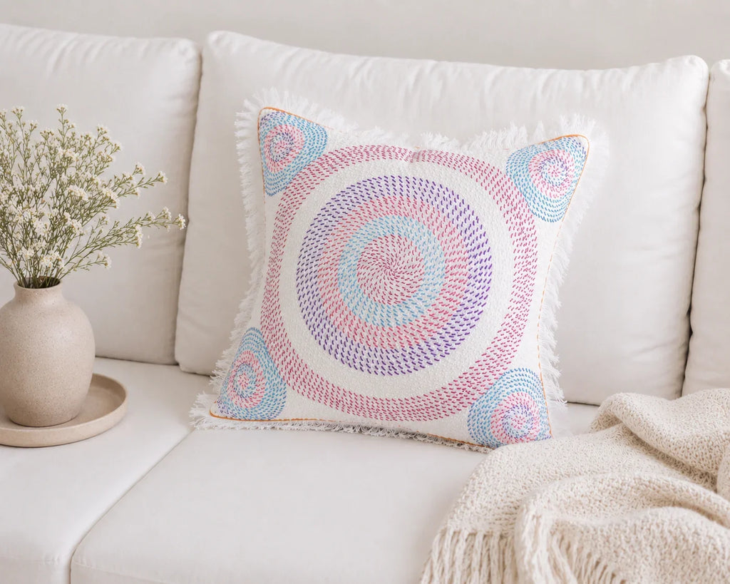 Handstitch Cushion - Pastel Circle