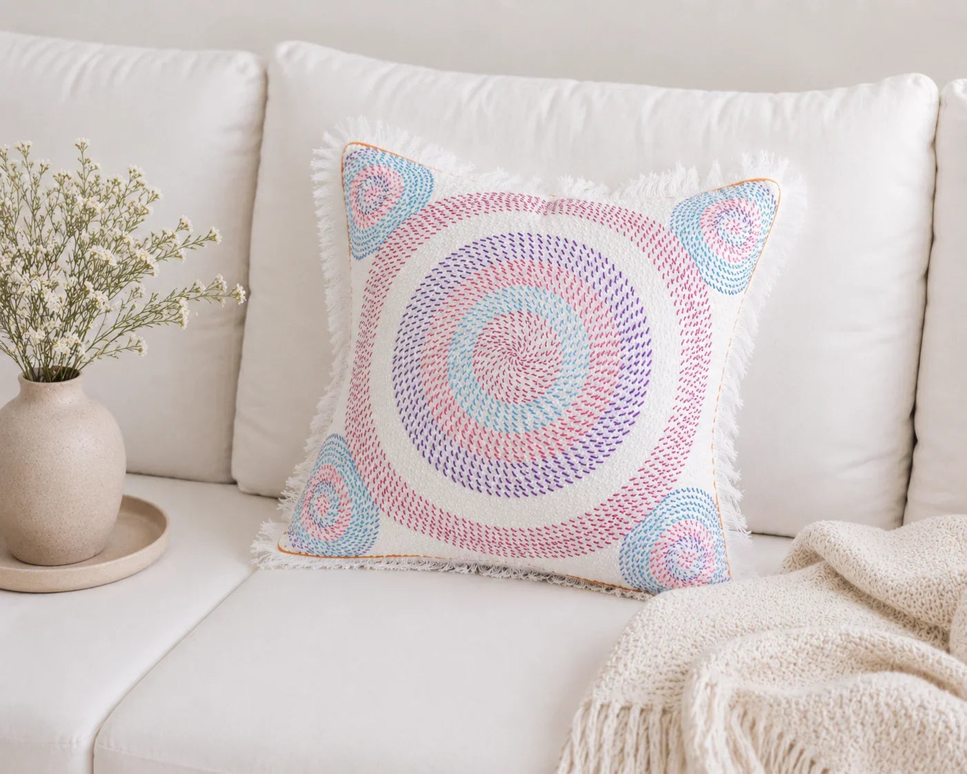 Handstitch Cushion - Pastel Circle