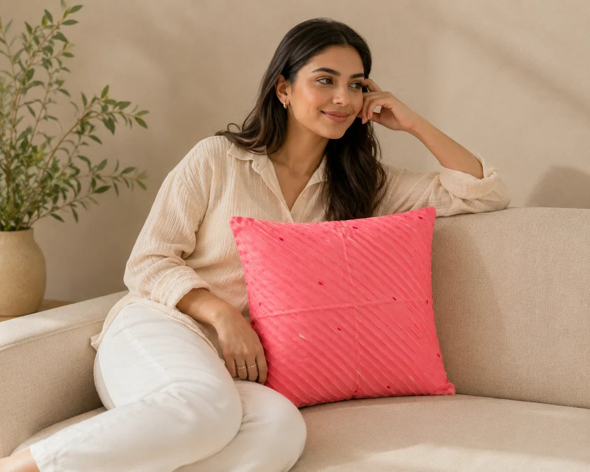 Handstitch Cushion - Coral Grace