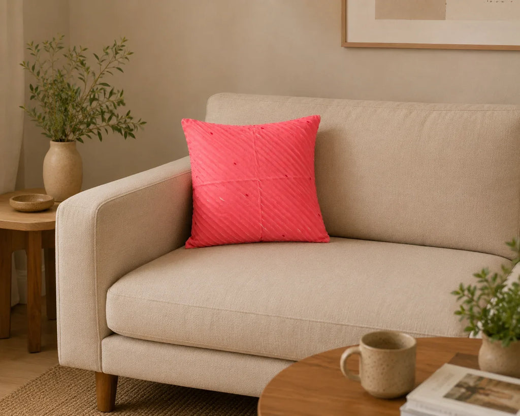 Handstitch Cushion - Coral Grace