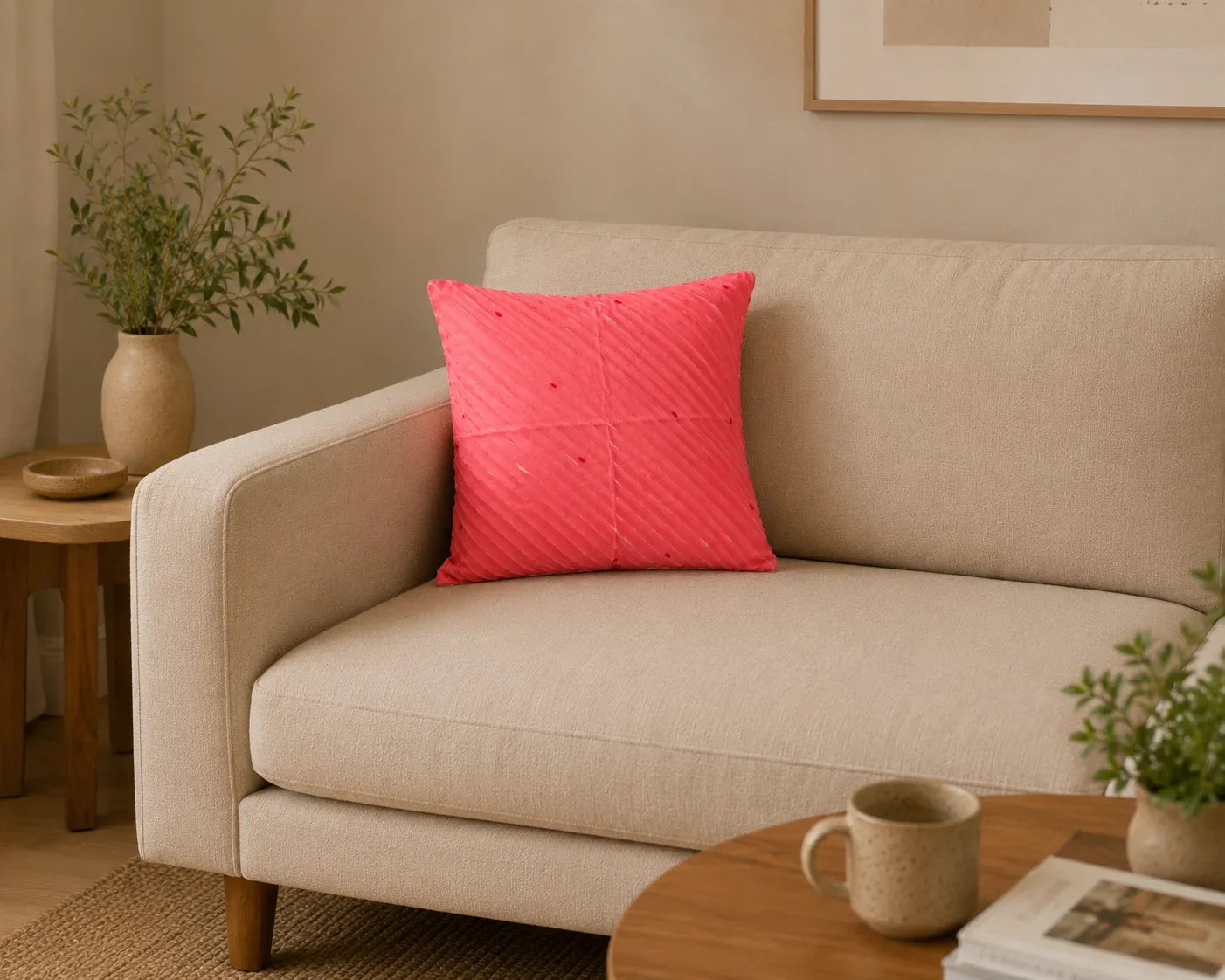 Handstitch Cushion - Coral Grace