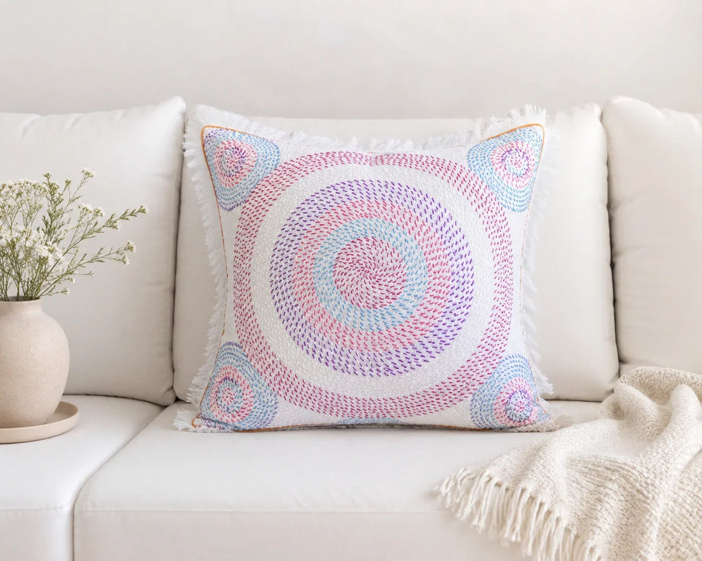 Handstitch Cushion - Pastel Circle