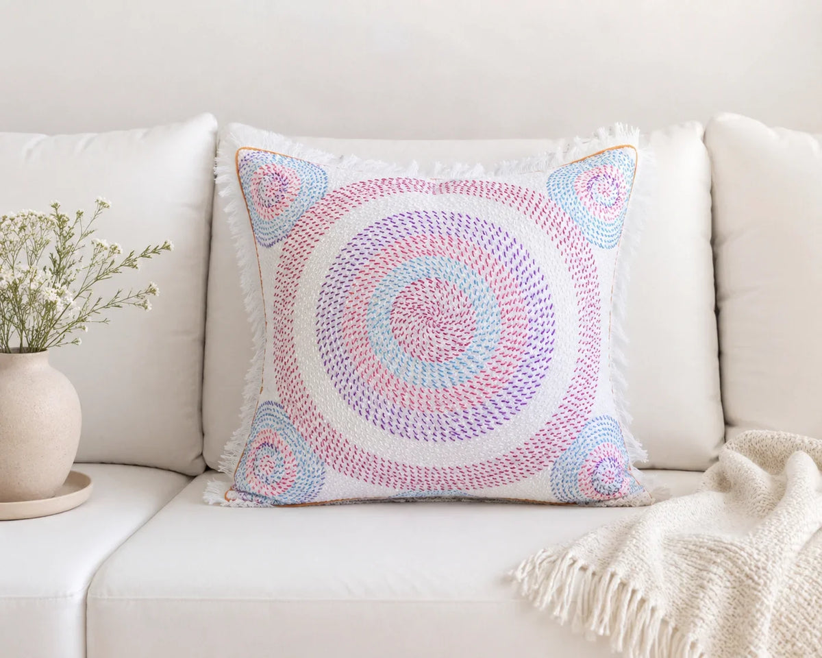 Handstitch Cushion - Pastel Circle