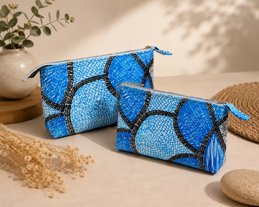 Hand Stitch Pouch – Blue Waves
