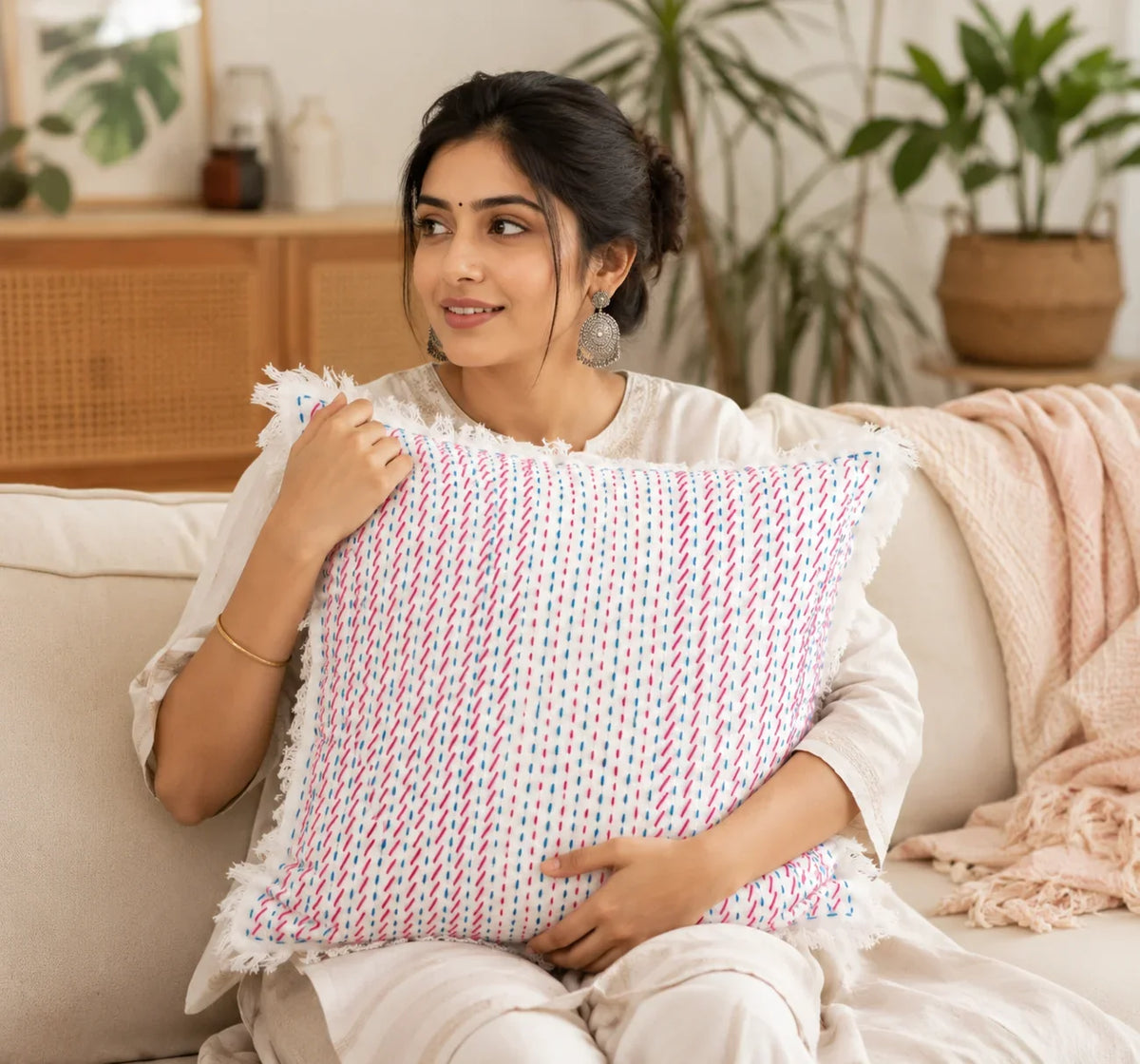 Handstitch Cushion - Pastel Joy