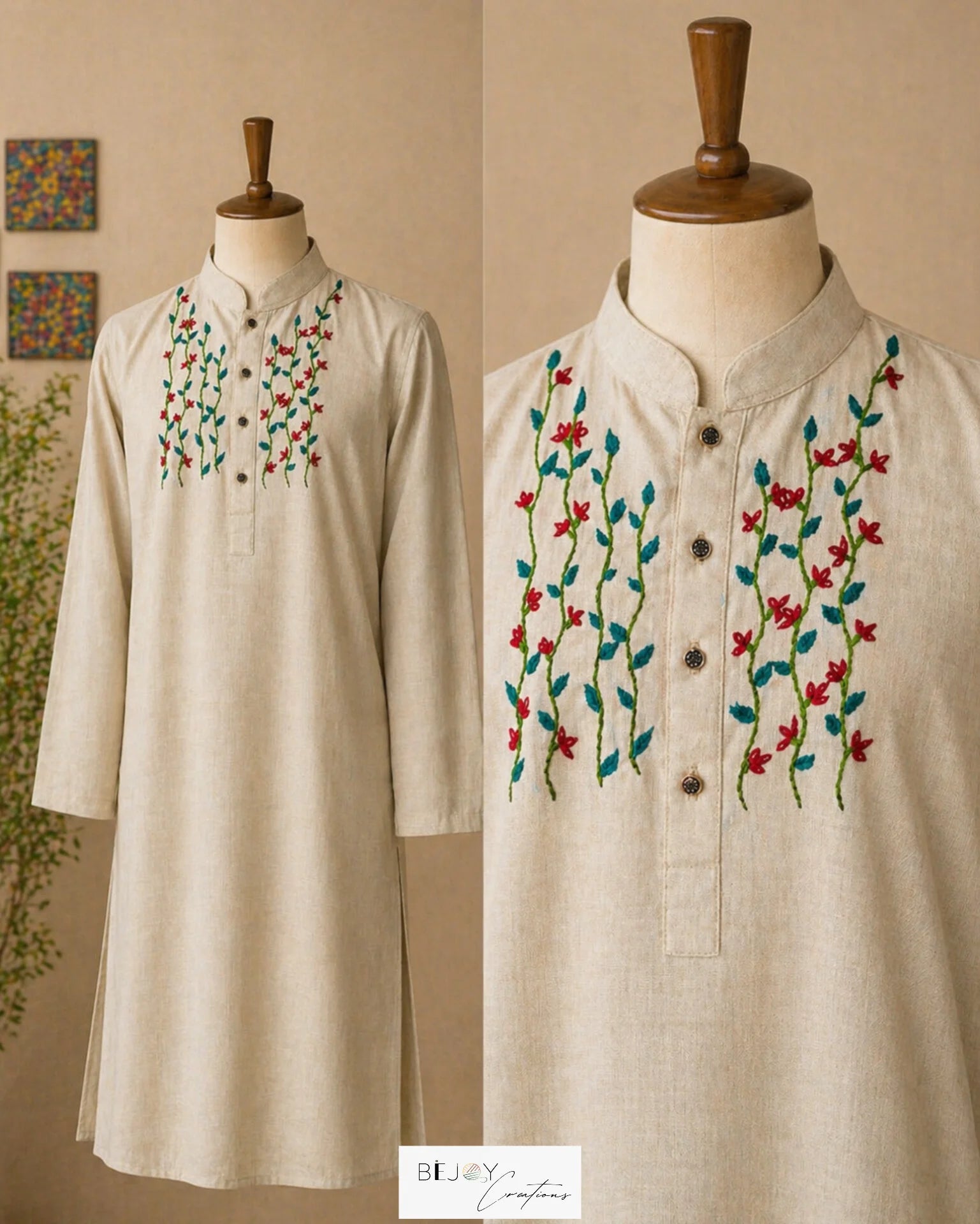 Hand Stitch Panjabi – Floral Tradition