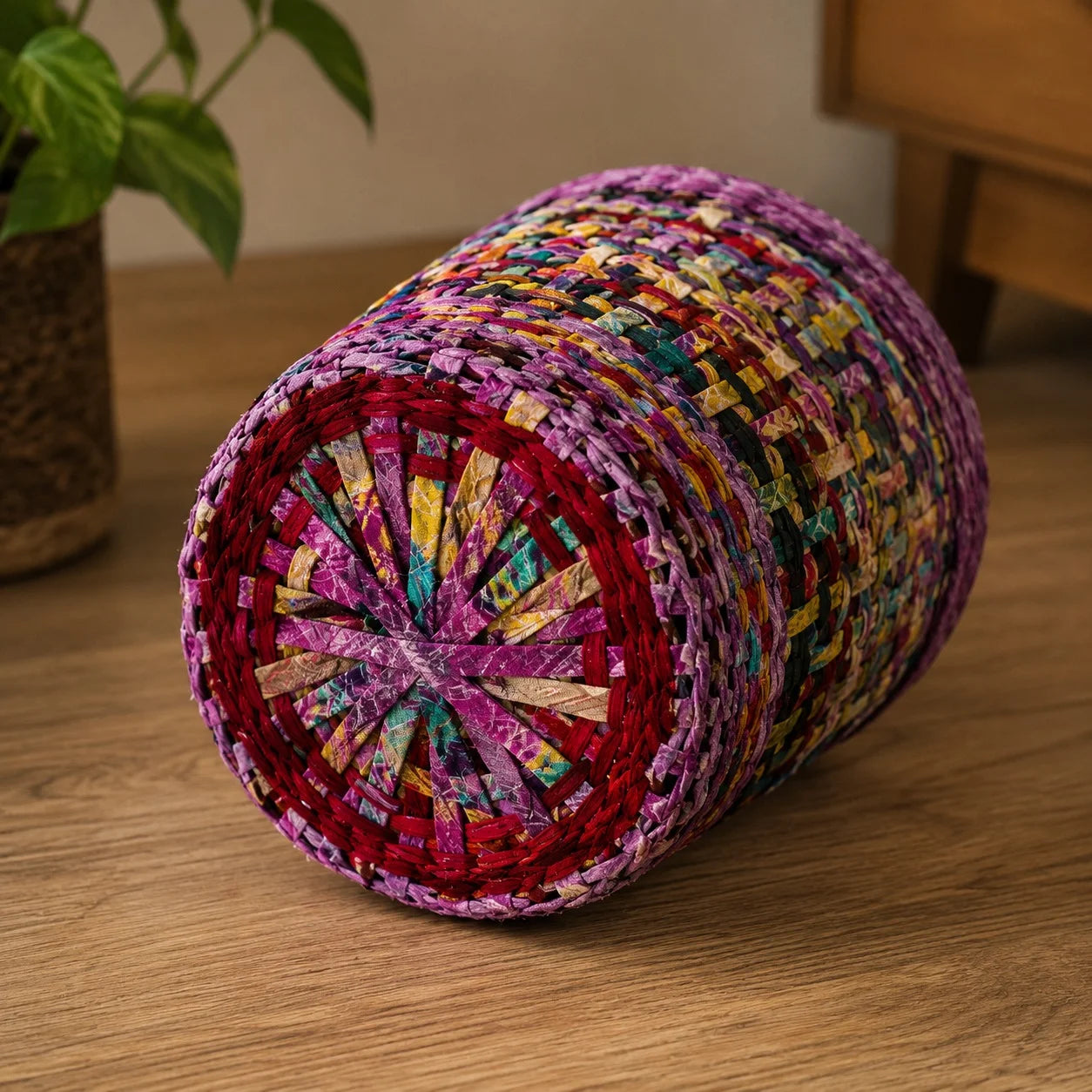 Handmade Recycle Bin – Colorful Eco Weave