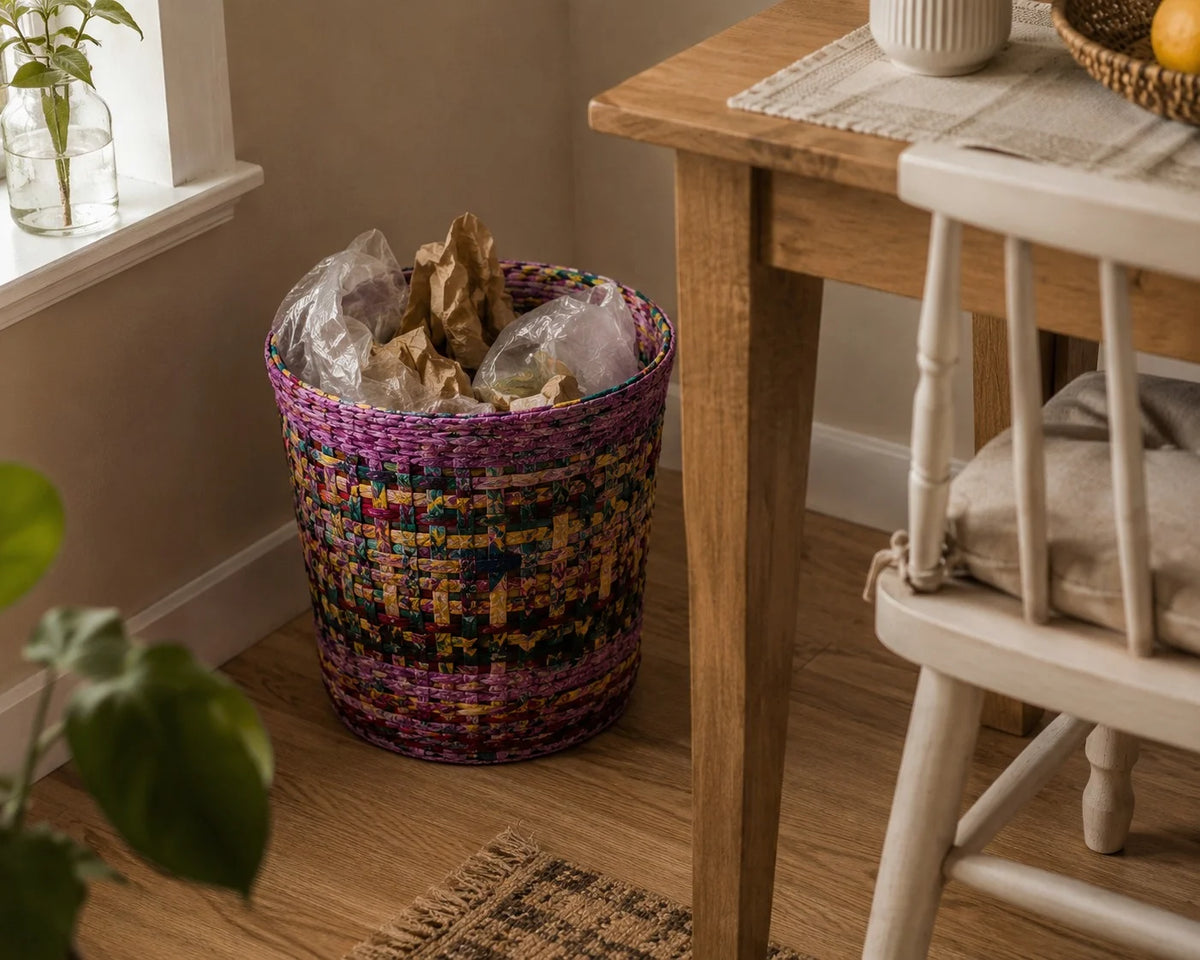Handmade Recycle Bin – Colorful Eco Weave