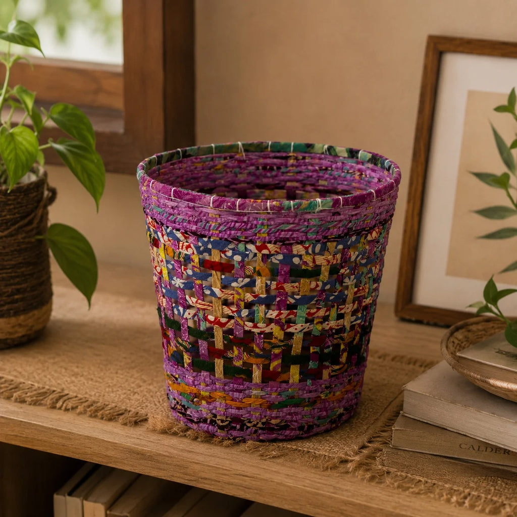 Handmade Recycle Bin – Colorful Eco Weave