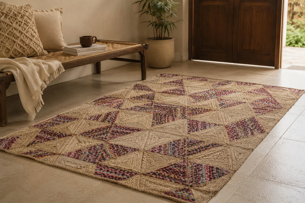 Handmade Jute Floor Rug – Geometric Harmony