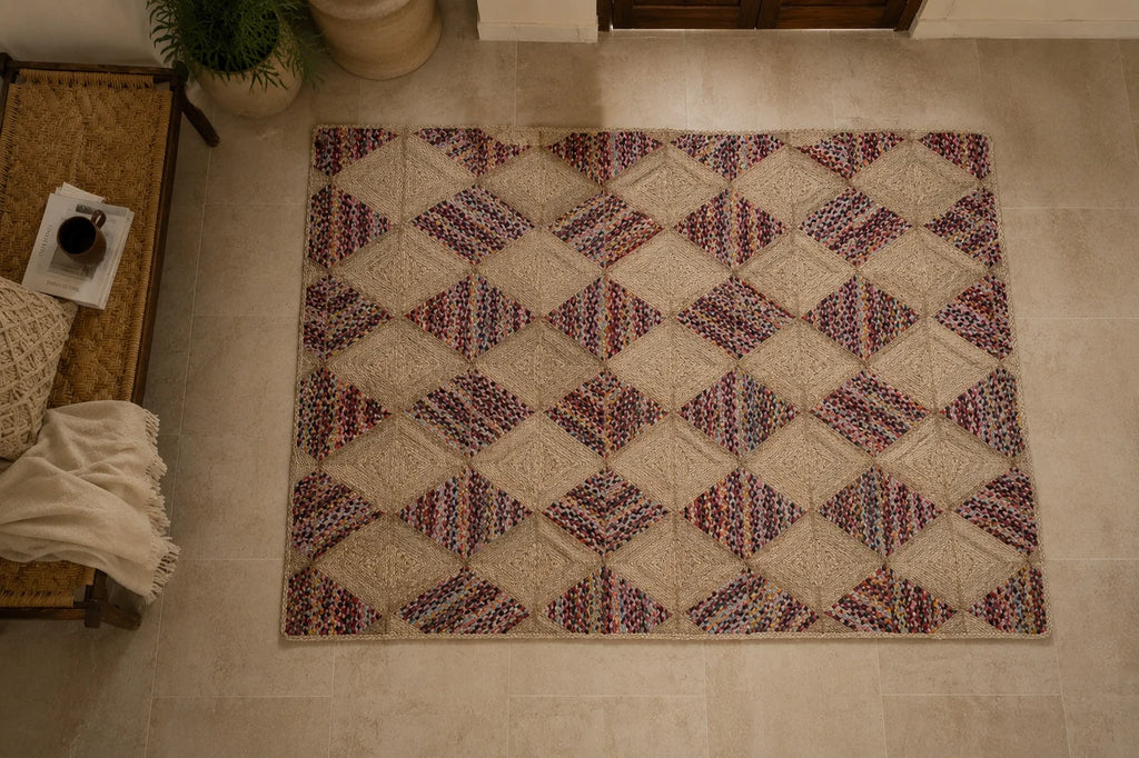 Handmade Jute Floor Rug – Geometric Harmony