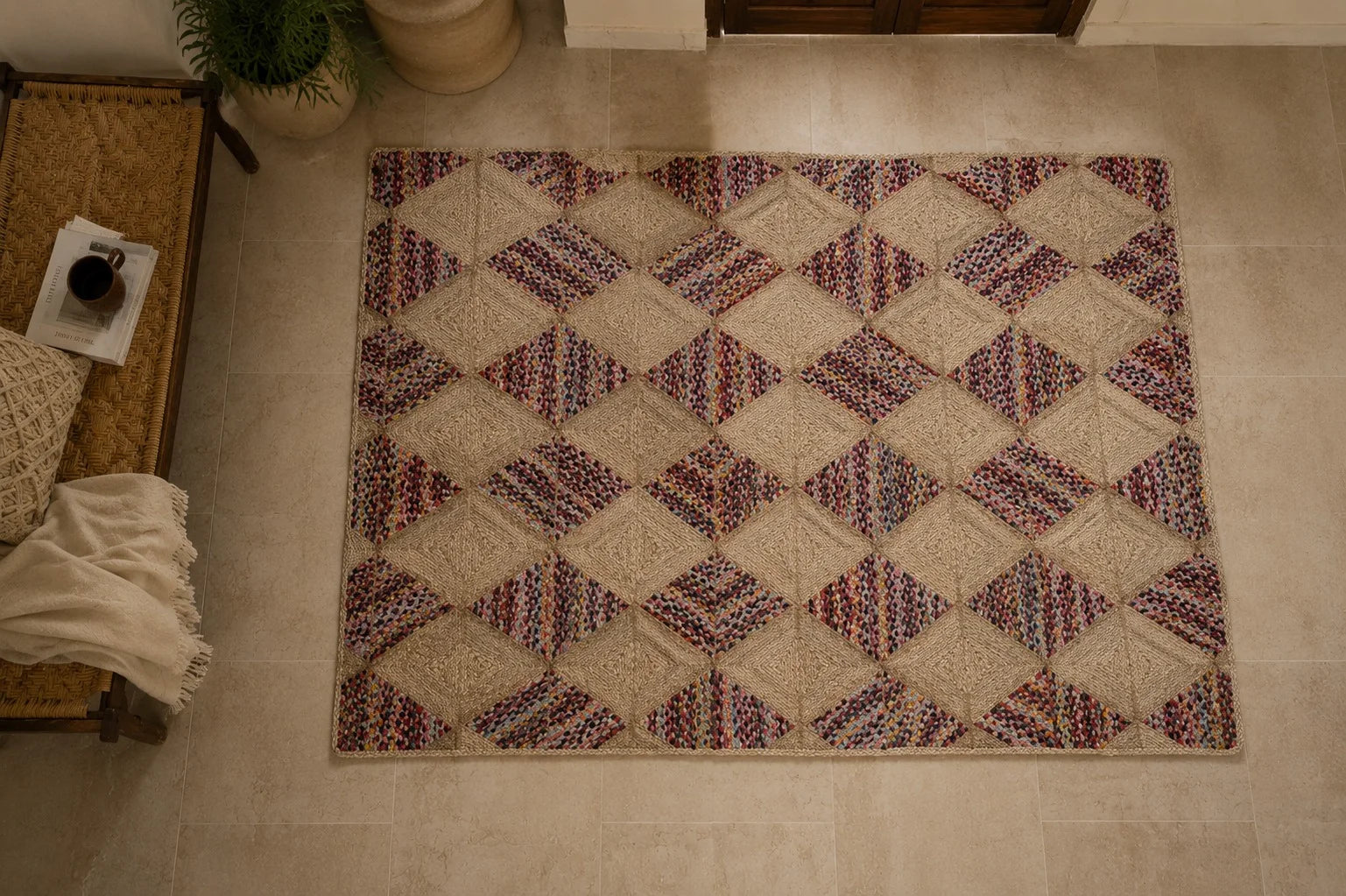 Handmade Jute Floor Rug – Geometric Harmony