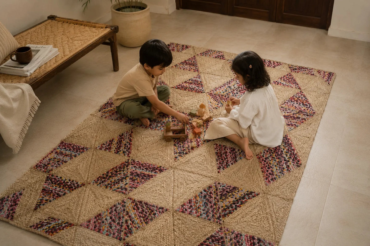 Handmade Jute Floor Rug – Geometric Harmony