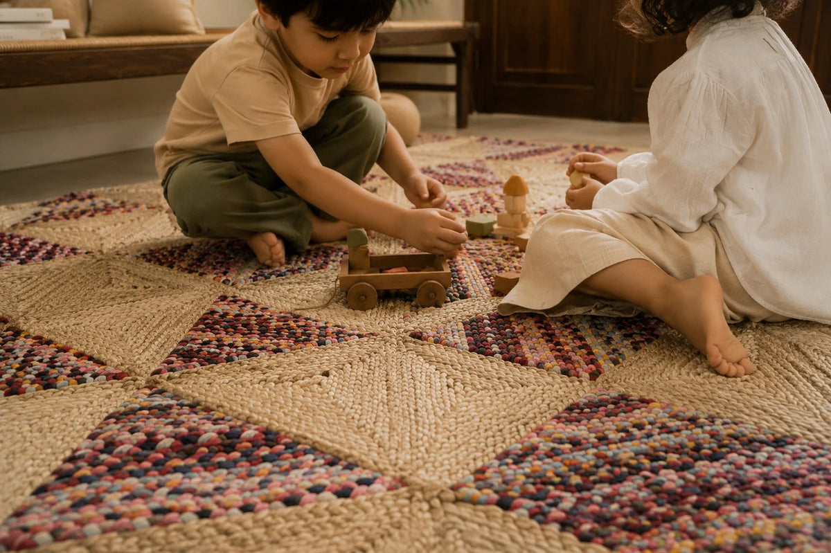 Handmade Jute Floor Rug – Geometric Harmony