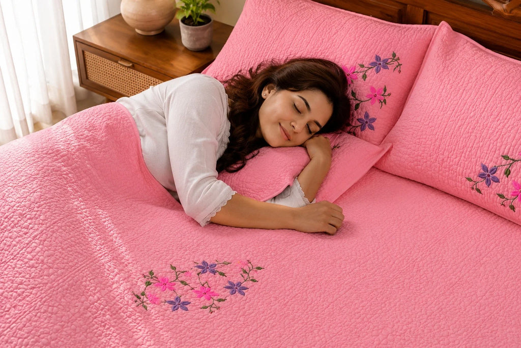 Hand Stitch Bed Cover Set – Floral Comfort