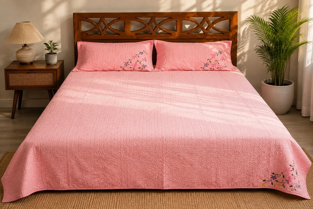 Hand Stitch Bed Cover Set – Floral Comfort