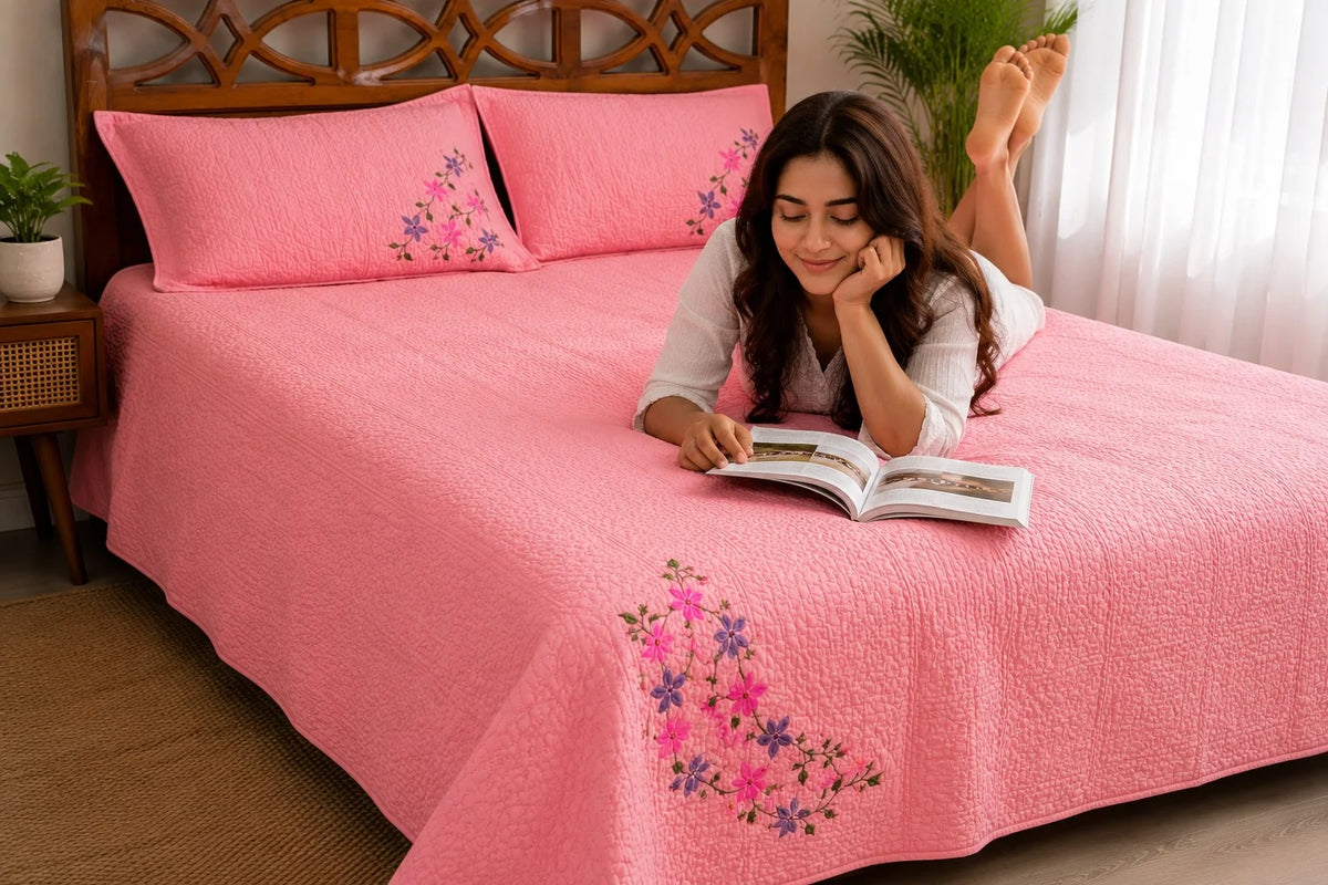 Hand Stitch Bed Cover Set – Floral Comfort